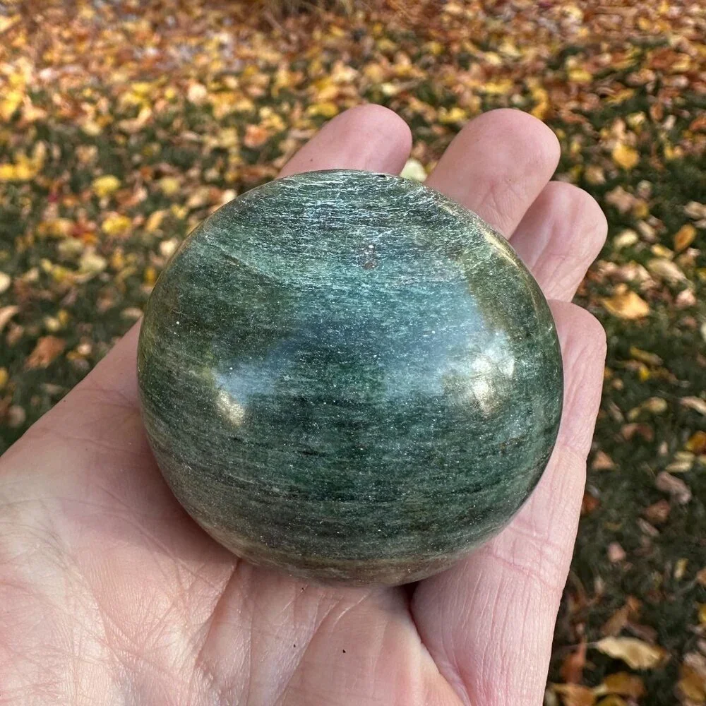 Nephrite Jade Crystal Sphere Green Chakra Stone Includes Short Black Metal Stand - Picture 8 of 14